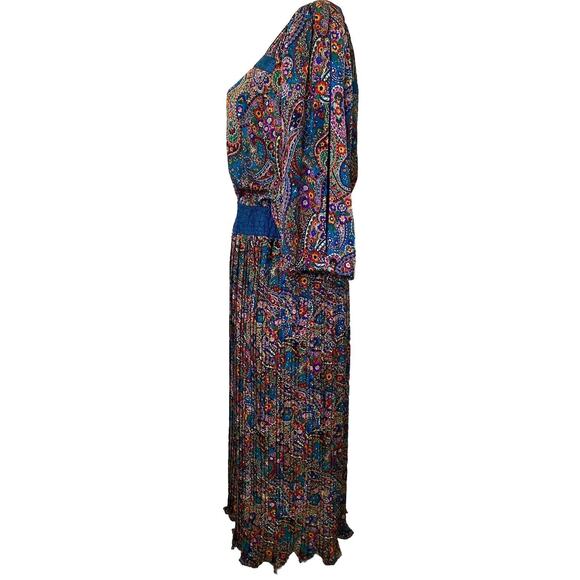 Diane Freis Midi Maxi Dress Paisley 3/4 Sleeve V Neck Elastic Waist V ne… - Picture 2 of 12